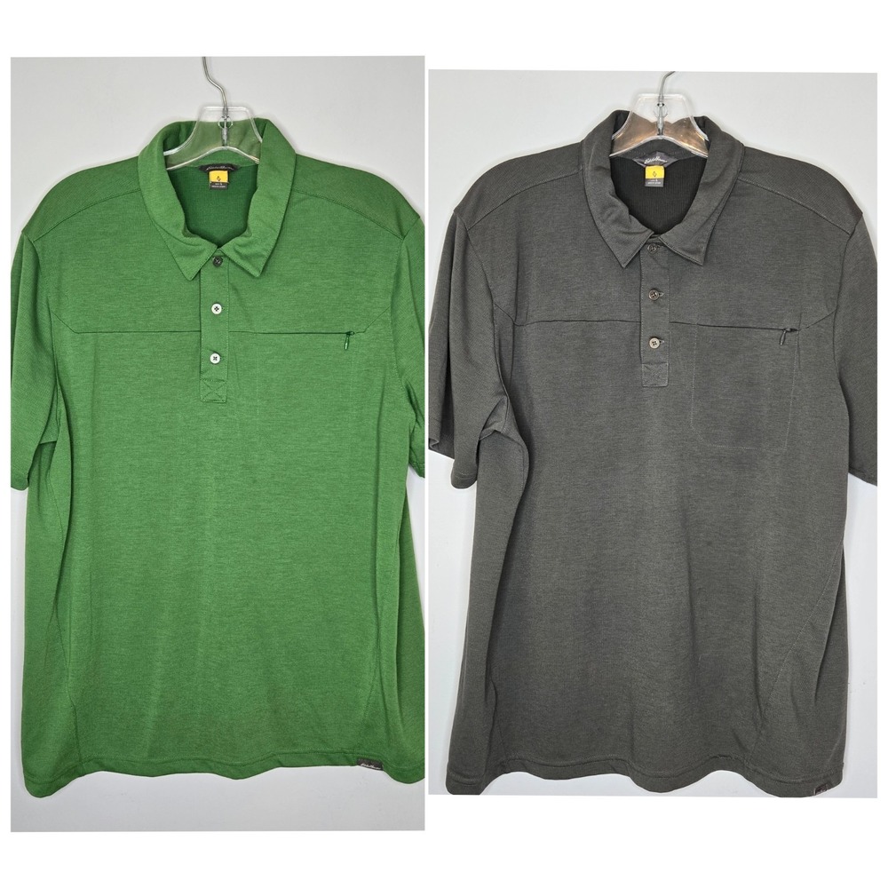 Eddie Bauer Travex Polo Shirt Green & Gray Lot Of 2 Mens Size Large EUC